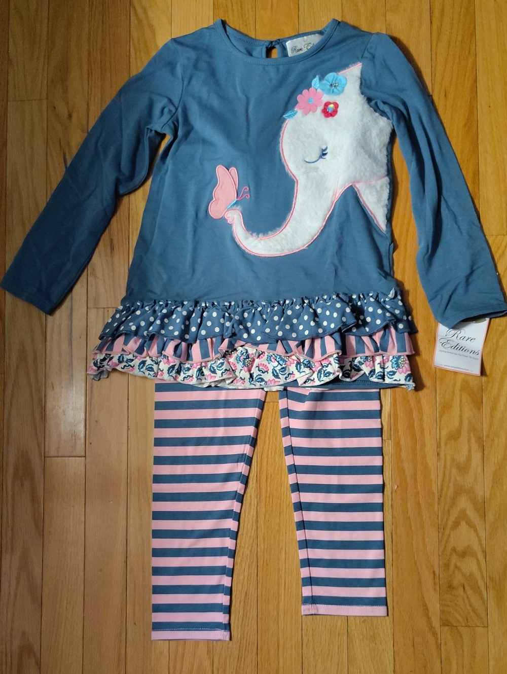 Rare Editions Blue & Pink Elephant Ruffle matching Set